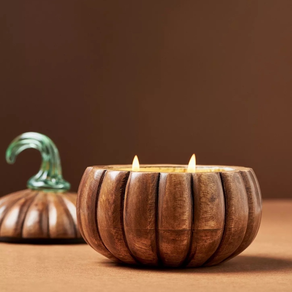 NWT Anthropologie Wooden Gourmand Bourbon and Pumpkin Candle - Picture 3 of 3